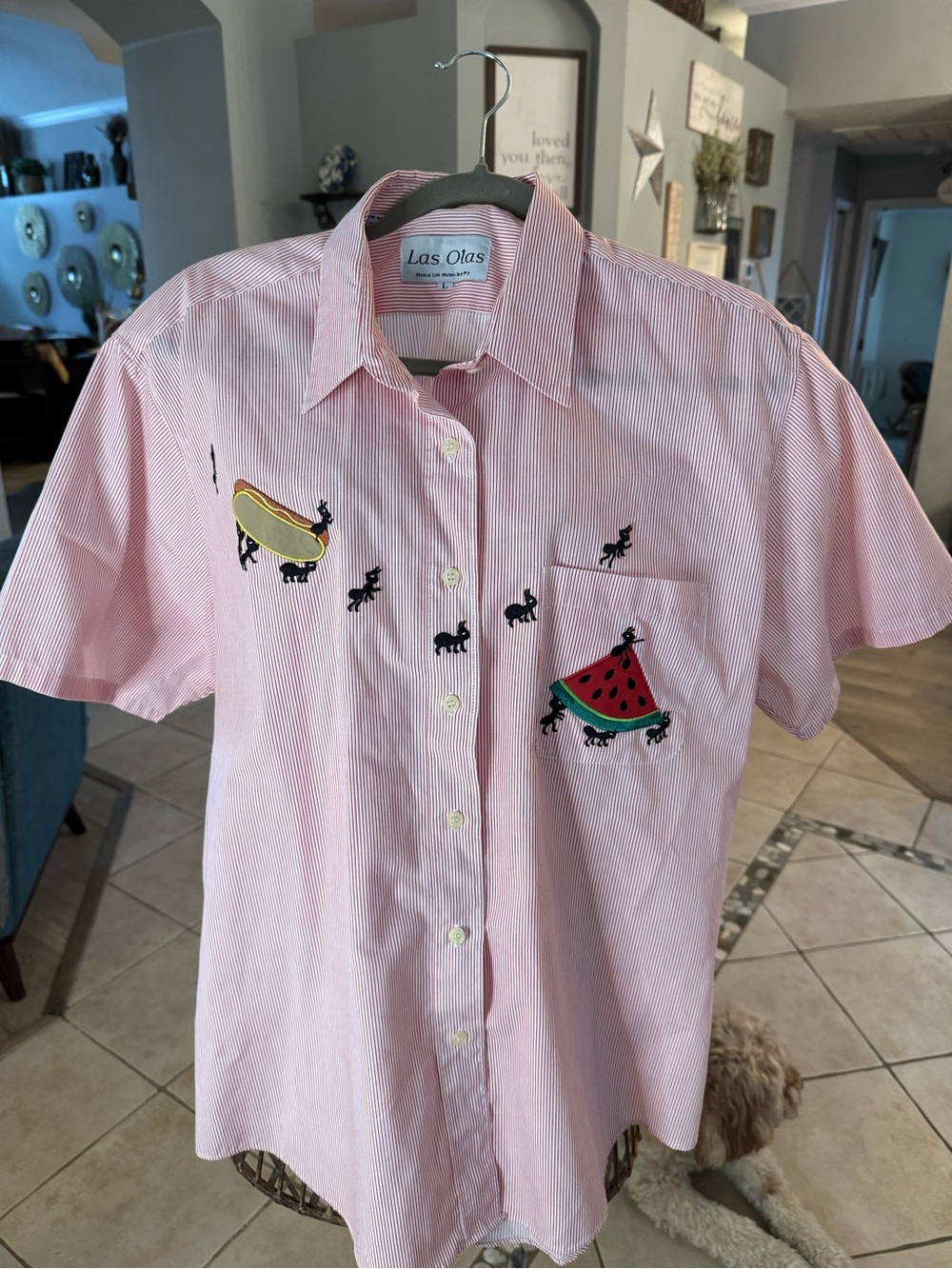 Vintage Las Olas red/white long sleeve gingham picnic blouse. Size X-Large.